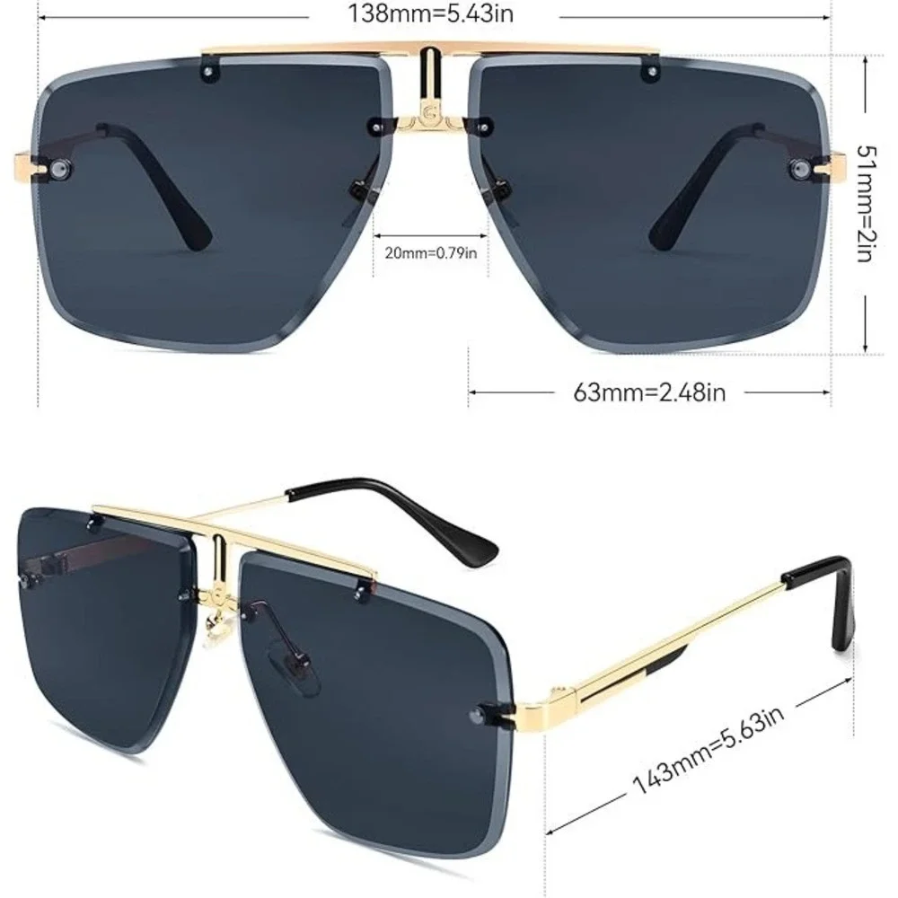 Oversized Rimless Sunglasses Gold Frame Dark‎ Lens Women Fashion Accessory UV400